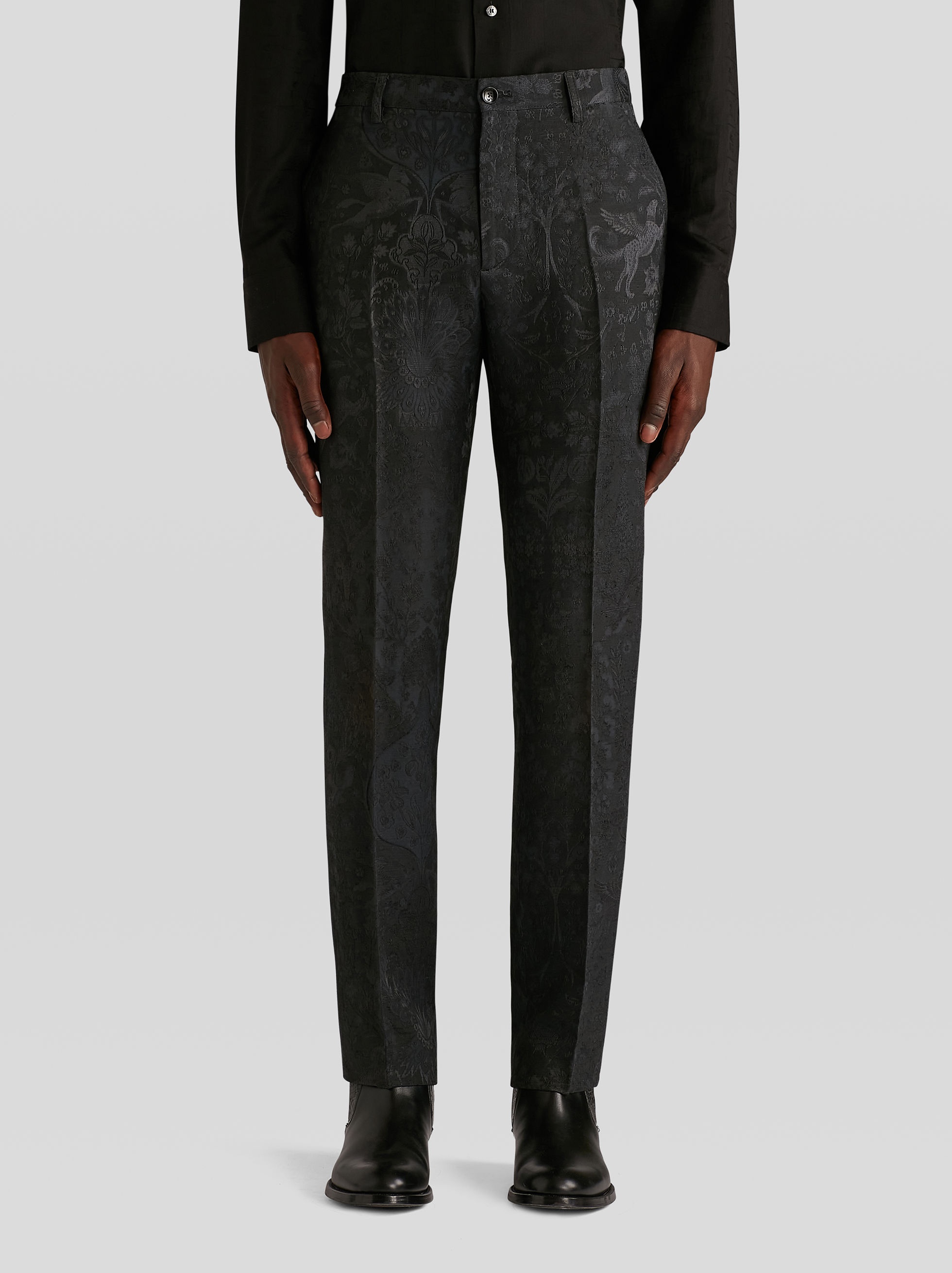 WOOL AND SILK JACQUARD TROUSERS - 2