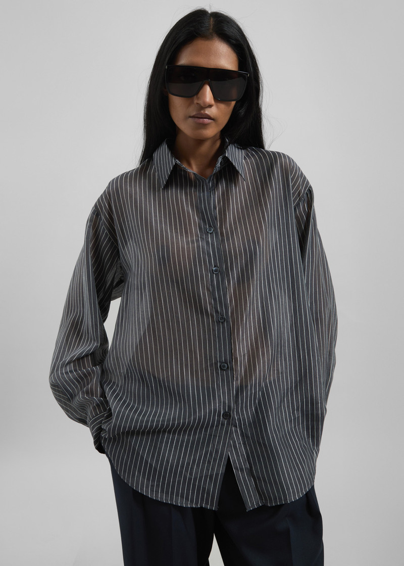 Kesin Open Back Shirt - Grey/White Stripe 5