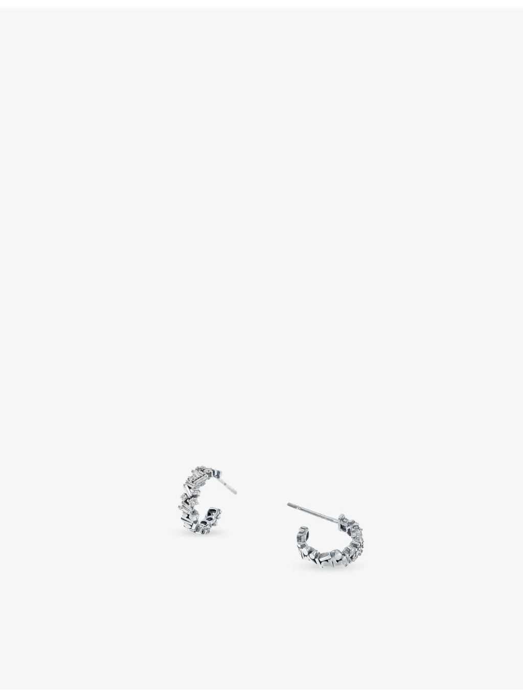 18ct white gold, 0.23ct baguette-cut diamonds and 0.10ct brilliant-cut diamonds hoop earrings - 1