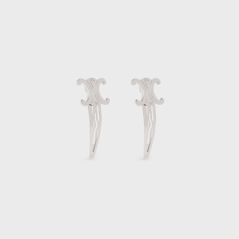 CELINE Triomphe Set of 2 Snap Hair Clip in Brass with Rhodium Finish and Steel outlook