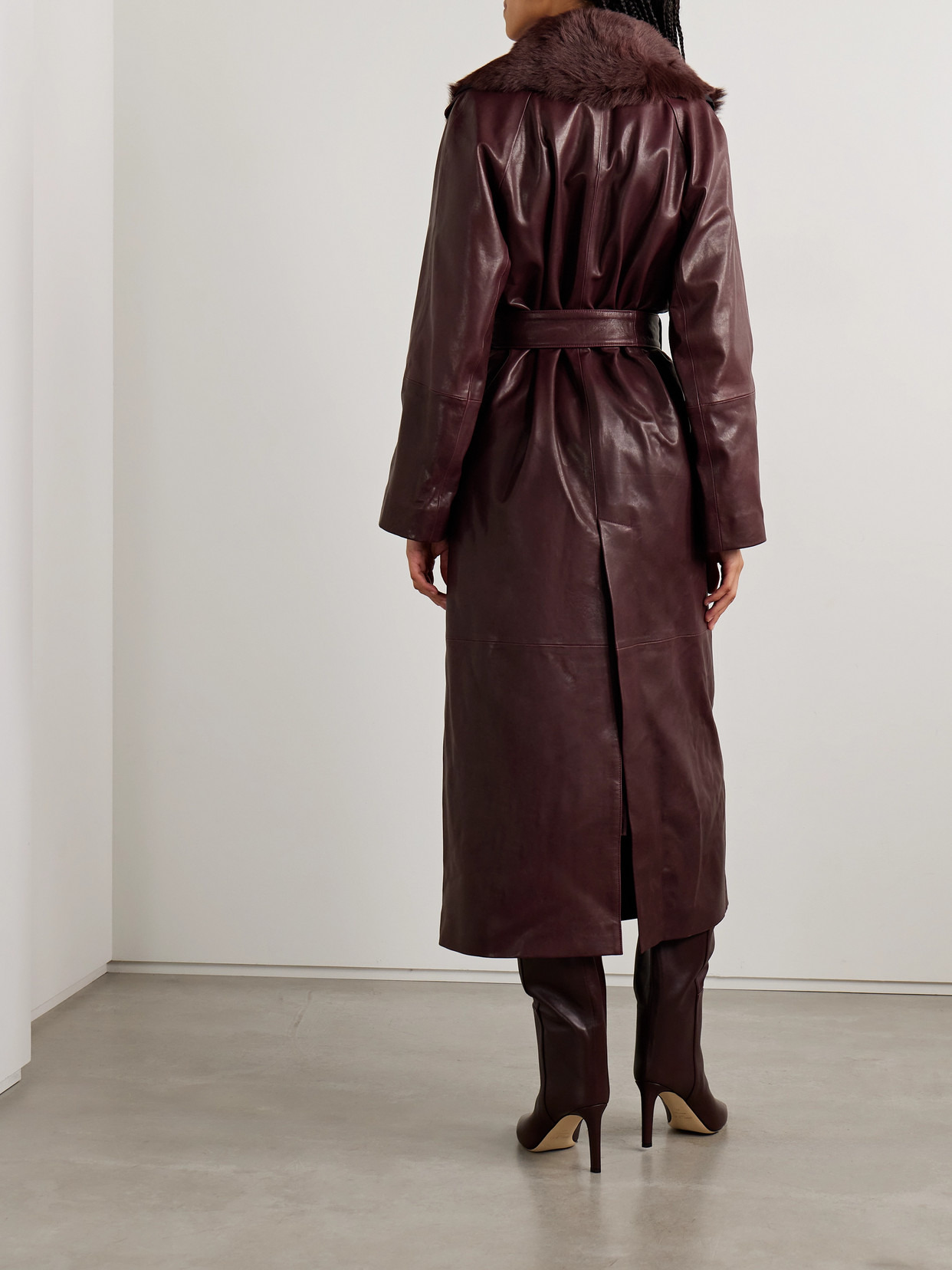 Briona Belted Shearling-trimmed Leather Coat - 3