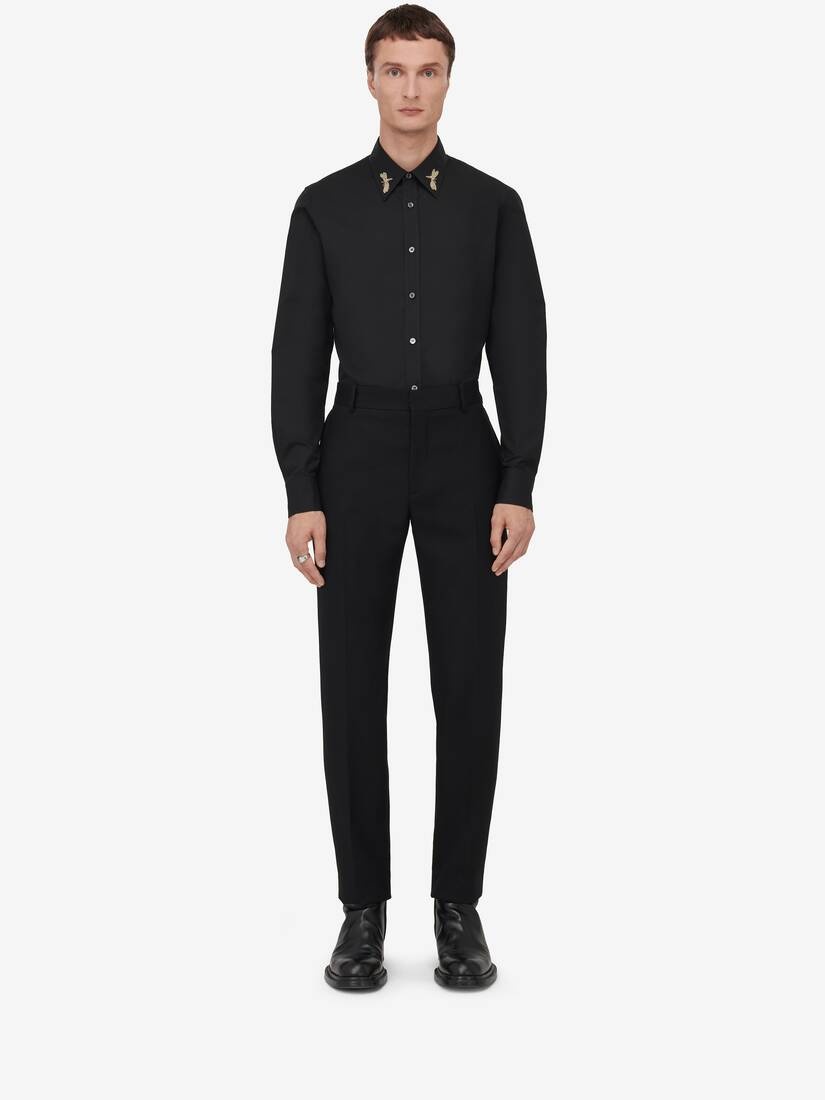 Men's Dragonfly Embroidery Shirt in Black - 2
