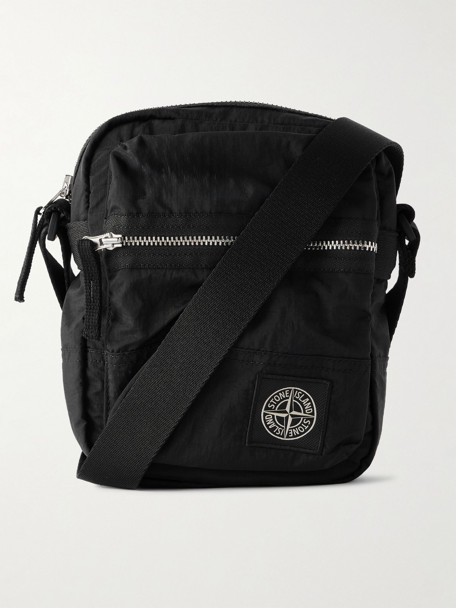 Shotter Logo-Appliquéd Coated ECONYL® Nylon Metal Messenger Bag Black - 1