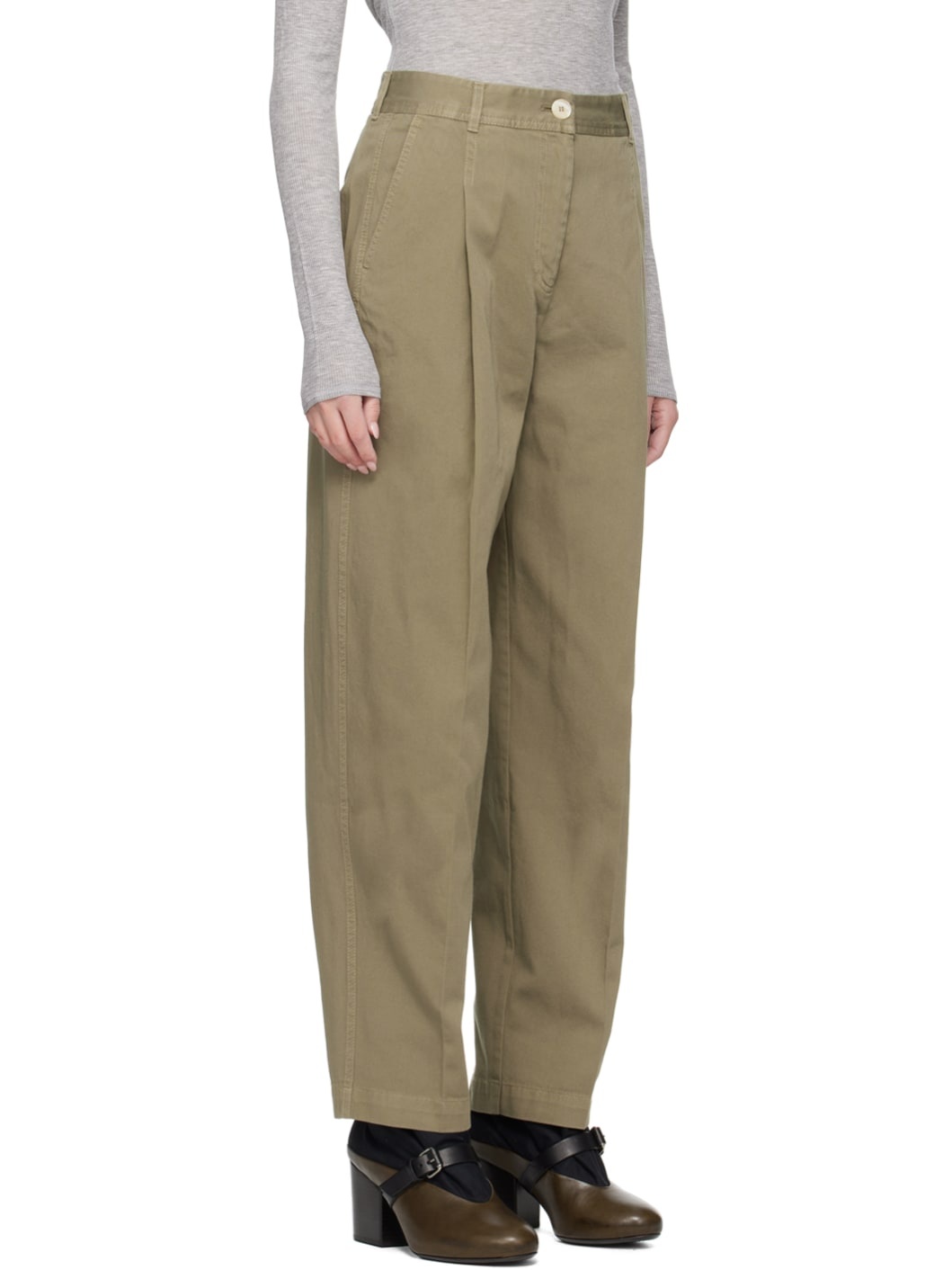 Khaki Mid-Rise Trousers - 2