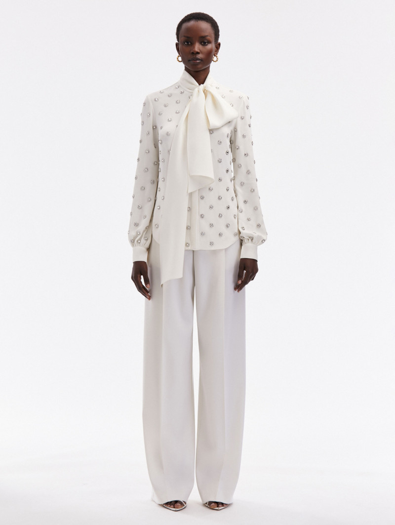 Oscar de la Renta CRYSTAL EMBROIDERED TIE-NECK BLOUSE outlook