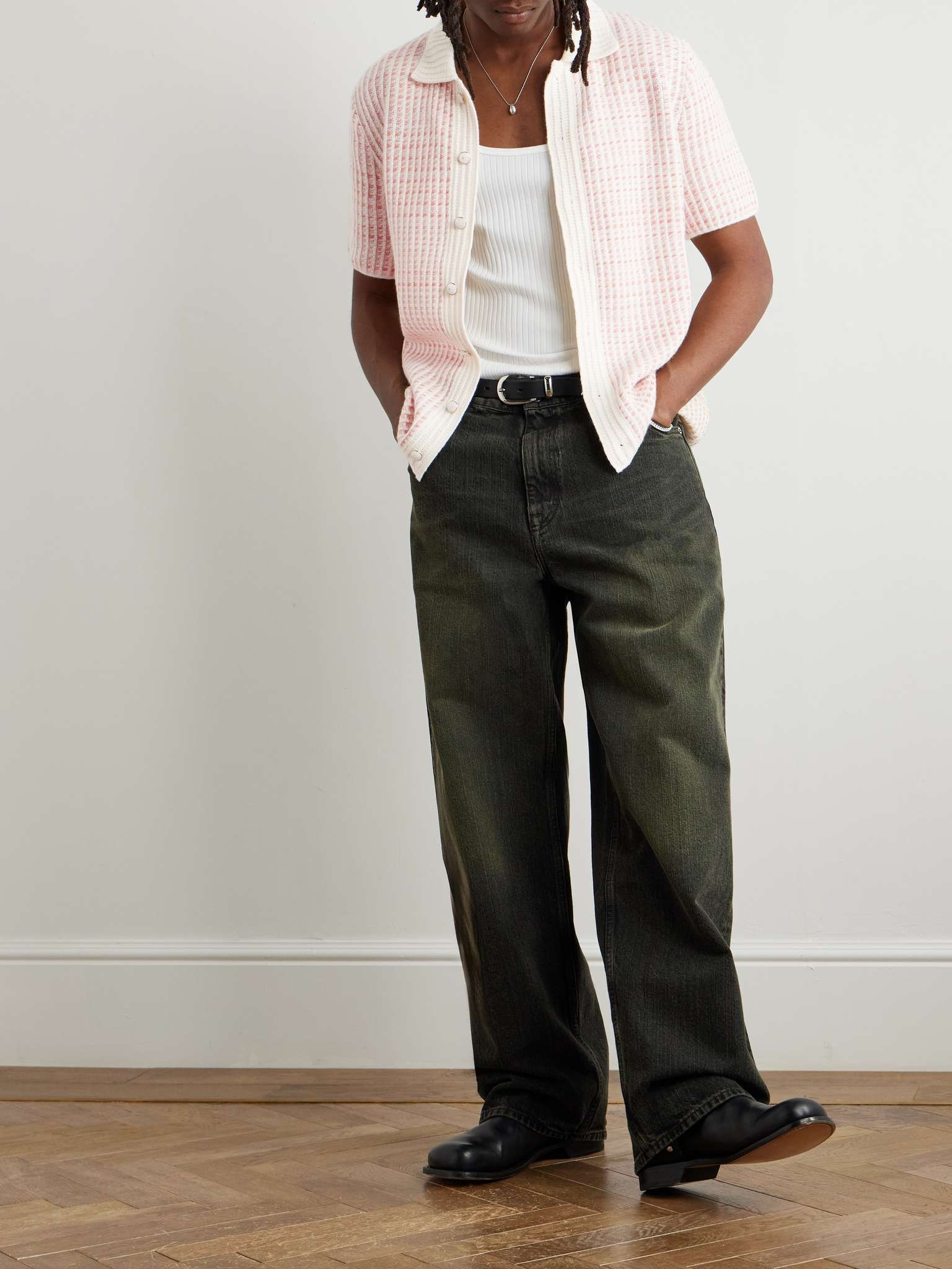 Noble Camp-Collar Waffle-Knit Cashmere-Blend Shirt - 2