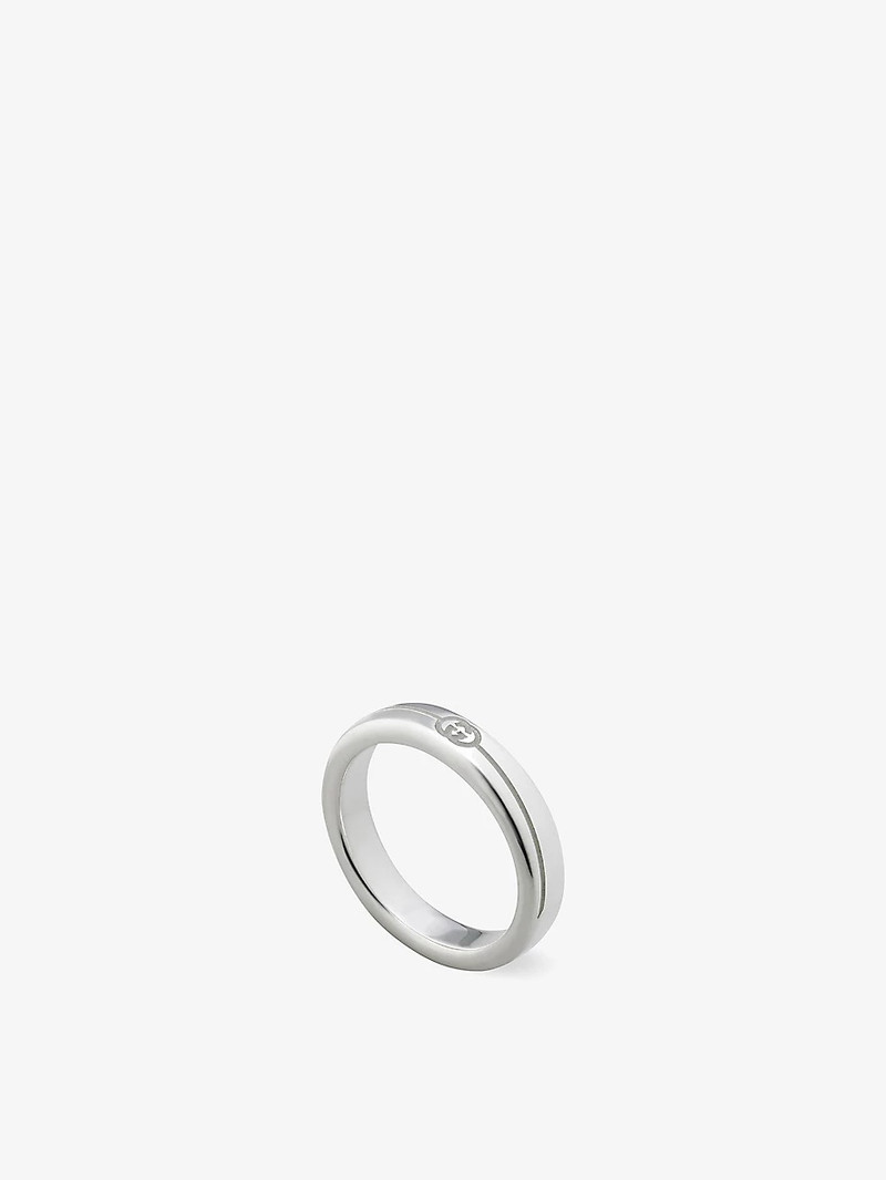 GUCCI Diagonal engraved-interlocking G sterling-silver ring outlook