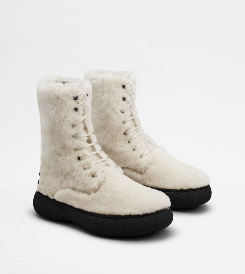 TOD'S W. G. LACE-UP ANKLE BOOTS IN SHEEPSKIN - WHITE 3