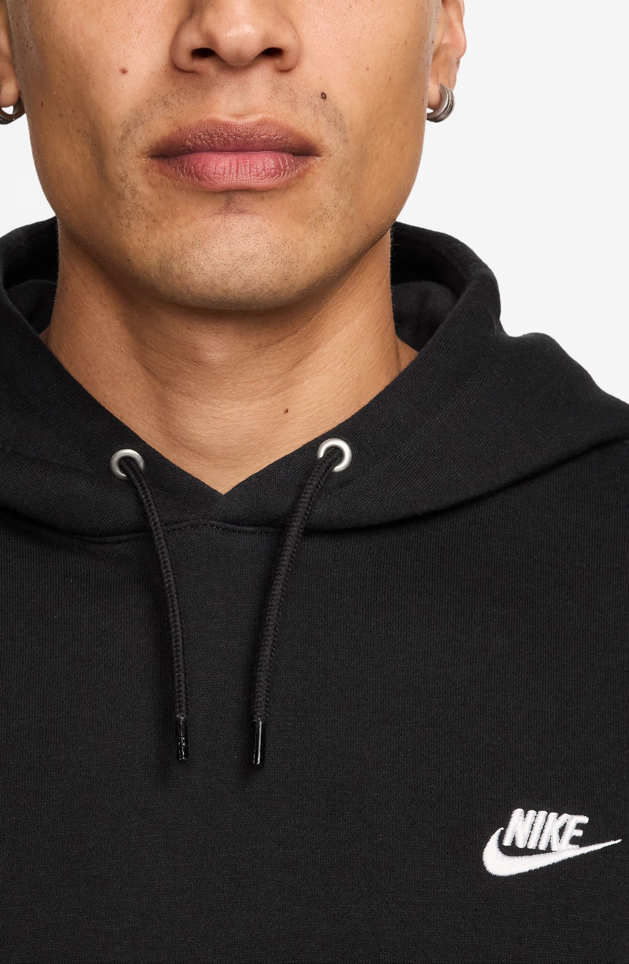 Nike Club Fleece Pullover Hoodie in Black/White at Nordstrom - 3
