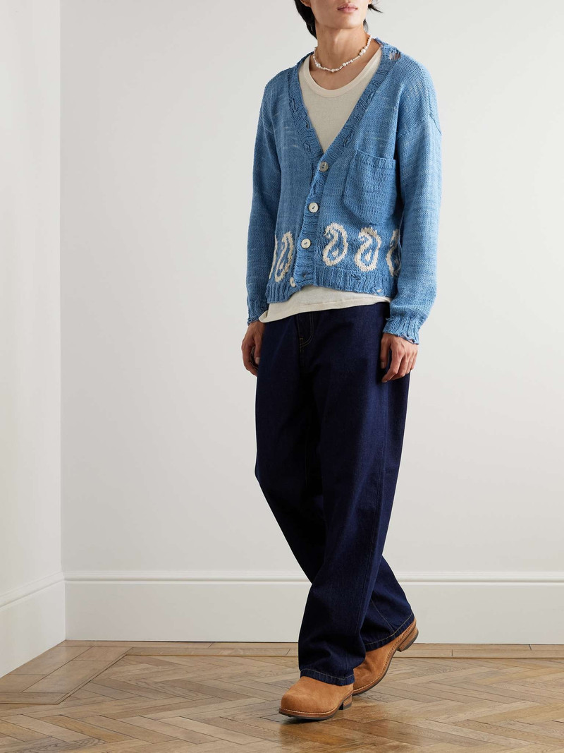 KARTIK RESEARCH Distressed Intarsia-Knit Cotton Cardigan outlook