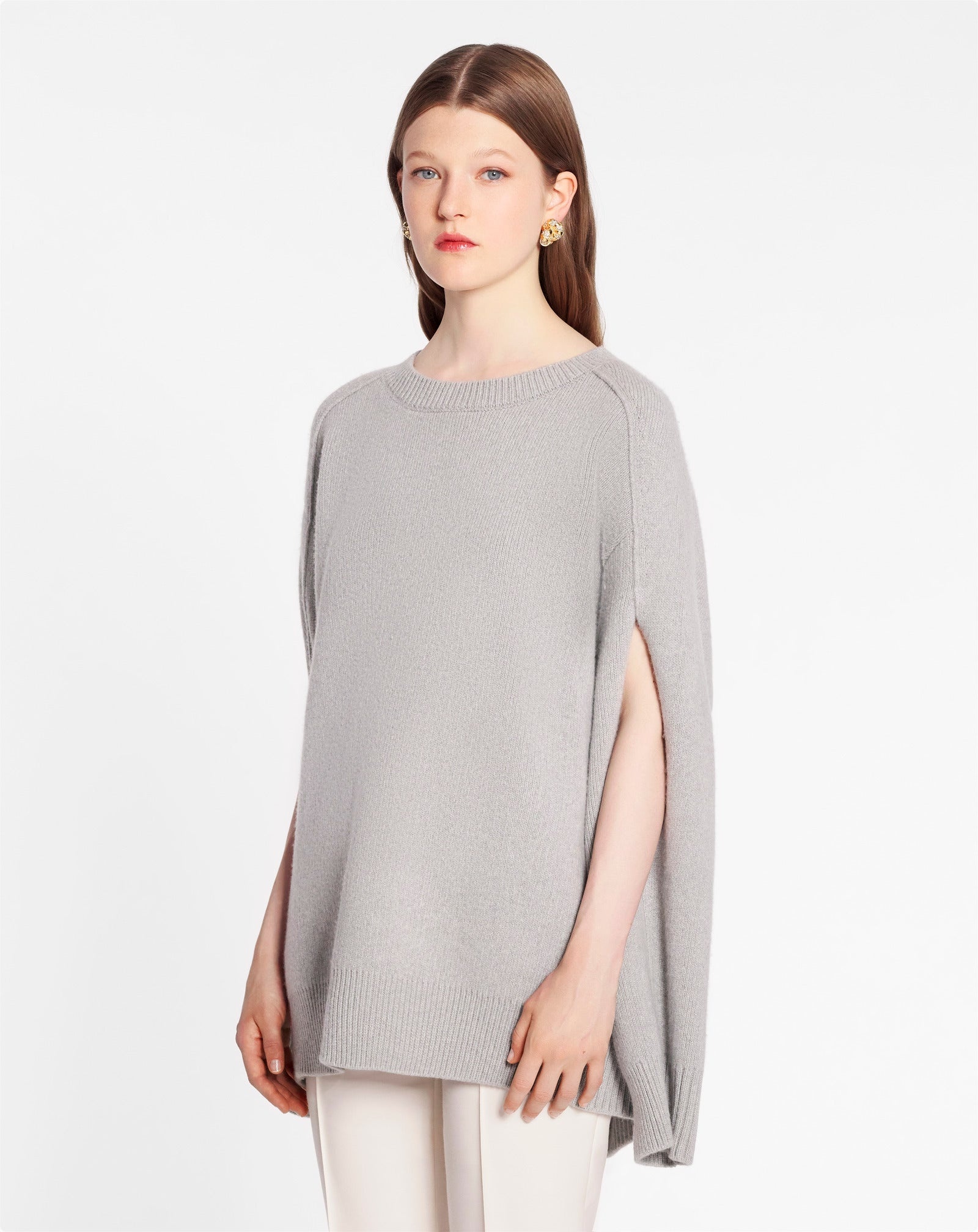 ROUND NECK CAPE BACK JUMPER IN WOOL AND CASHMERE - 3