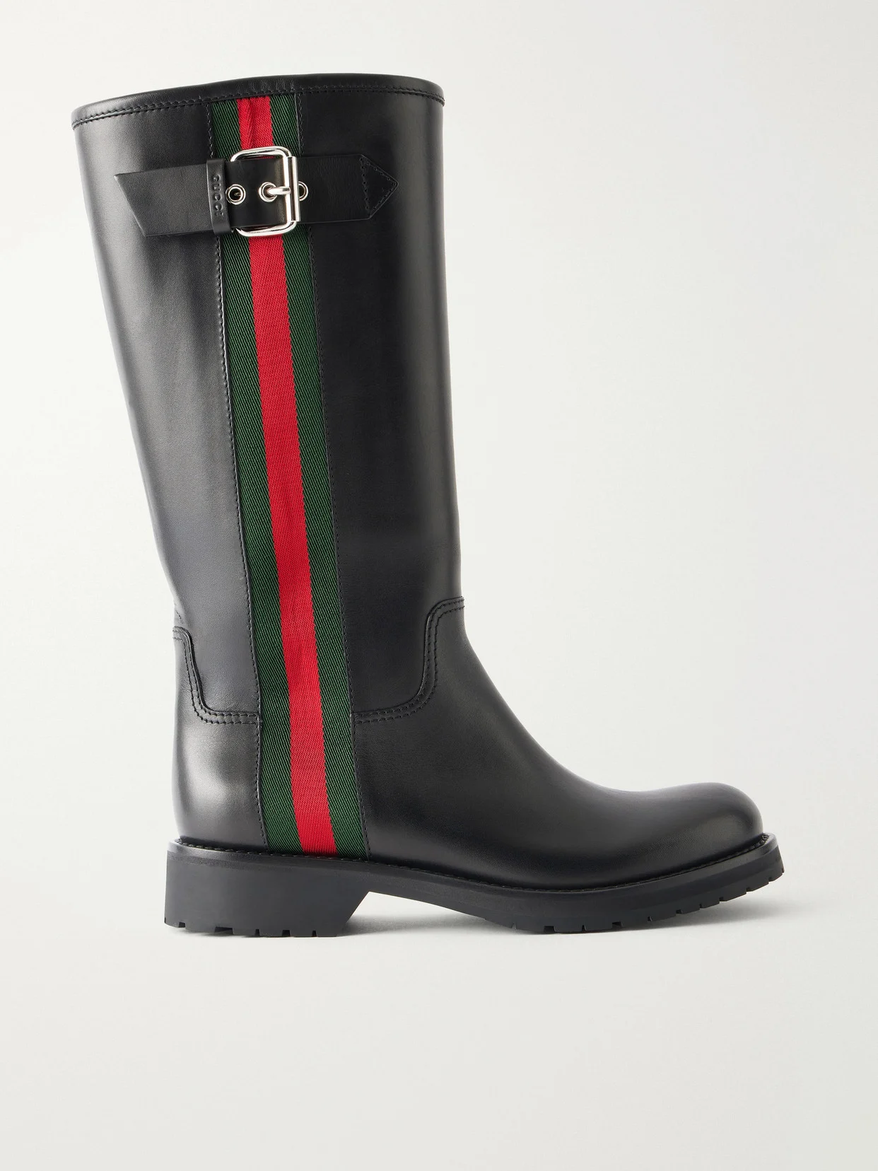 Web-detailed Leather Knee Boots - 1