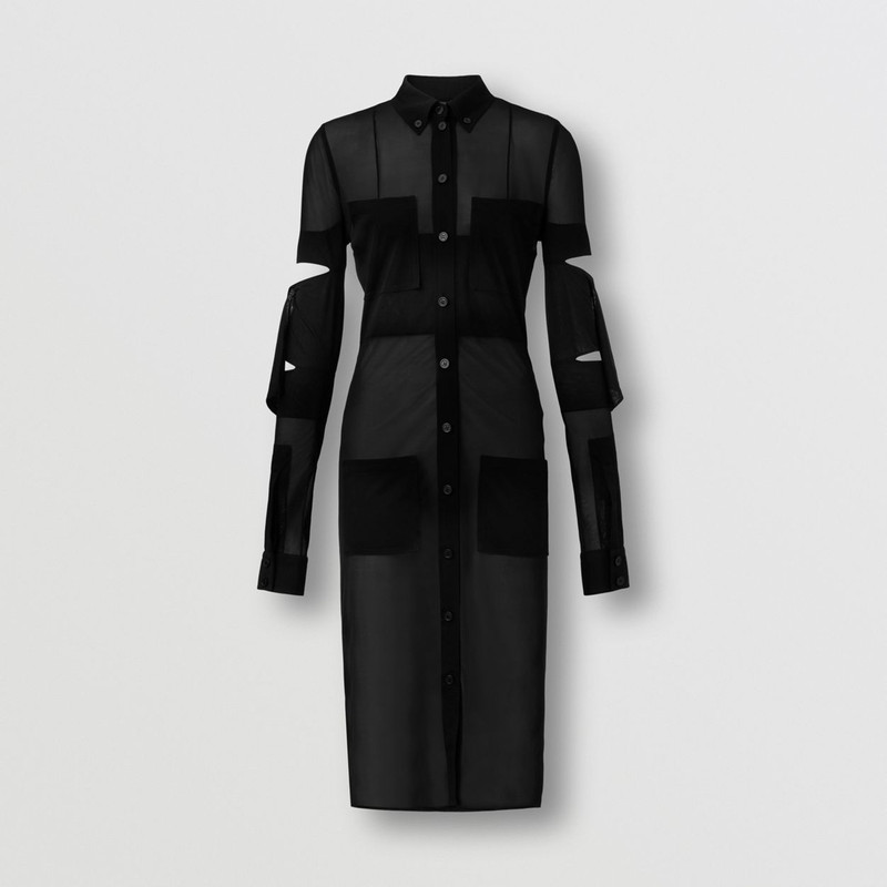Cut-out Detail Sheer Jersey Shirt Dress 1