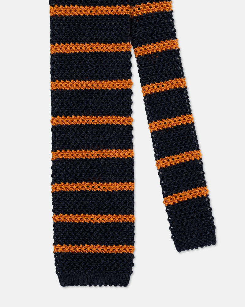 J. PRESS MADE-IN-ITALY NAVY & ORANGE BAR STRIPE SILK KNIT TIE outlook