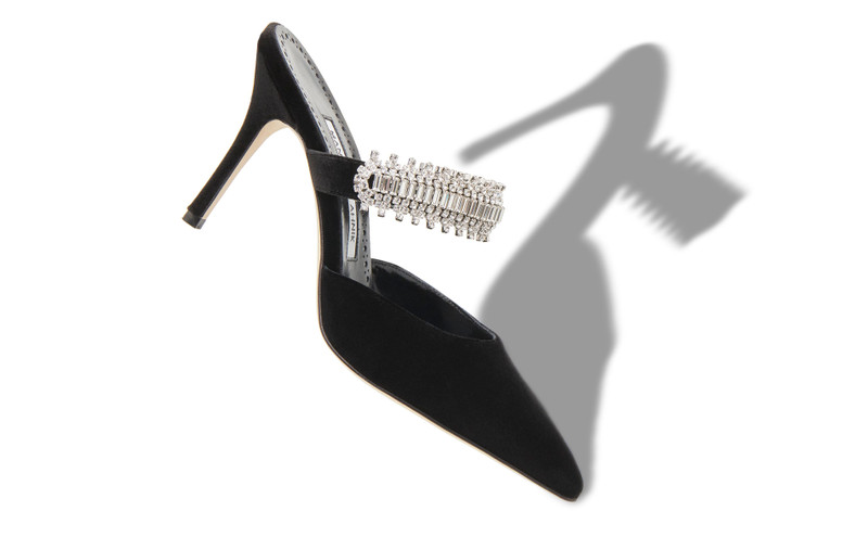 Manolo Blahnik Black Velvet Crystal Embellished Mules outlook