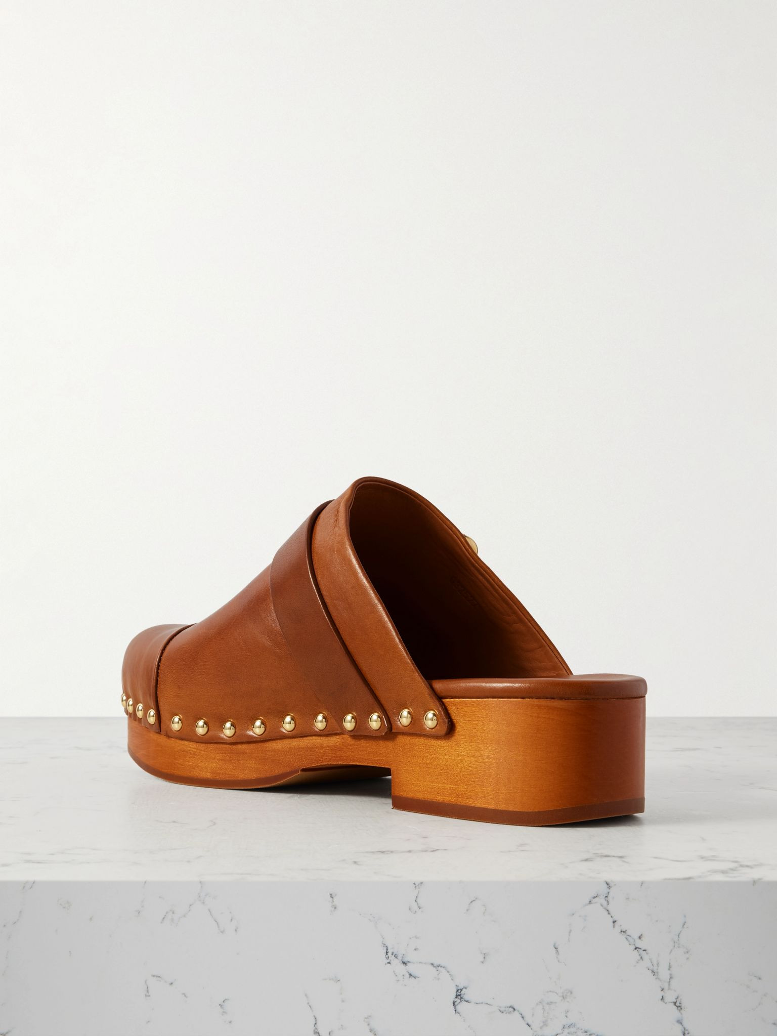 Jeannette embellished leather clogs Tan - 3