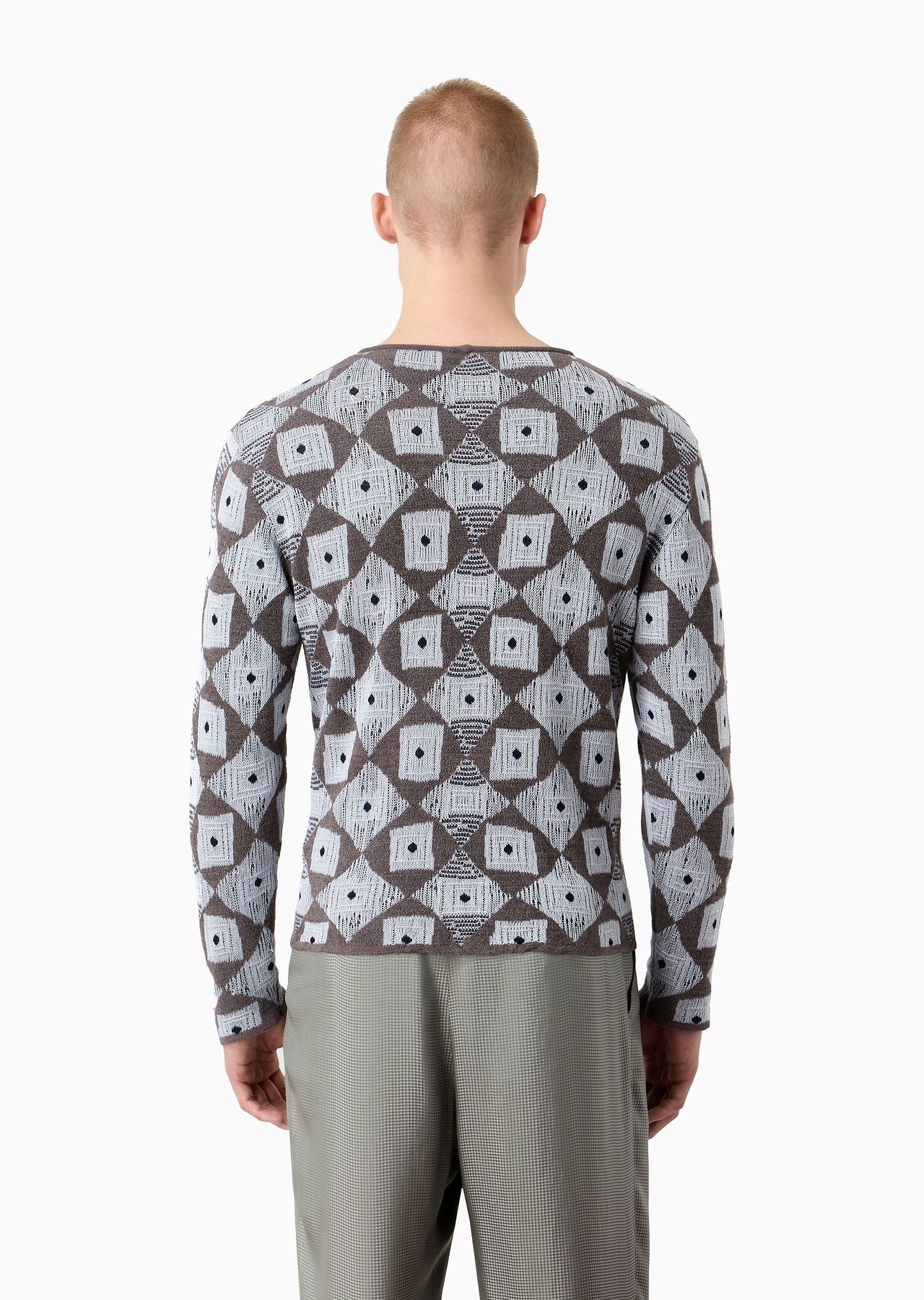 Crew-neck jumper in a wool, cotton and viscose jacquard - 3