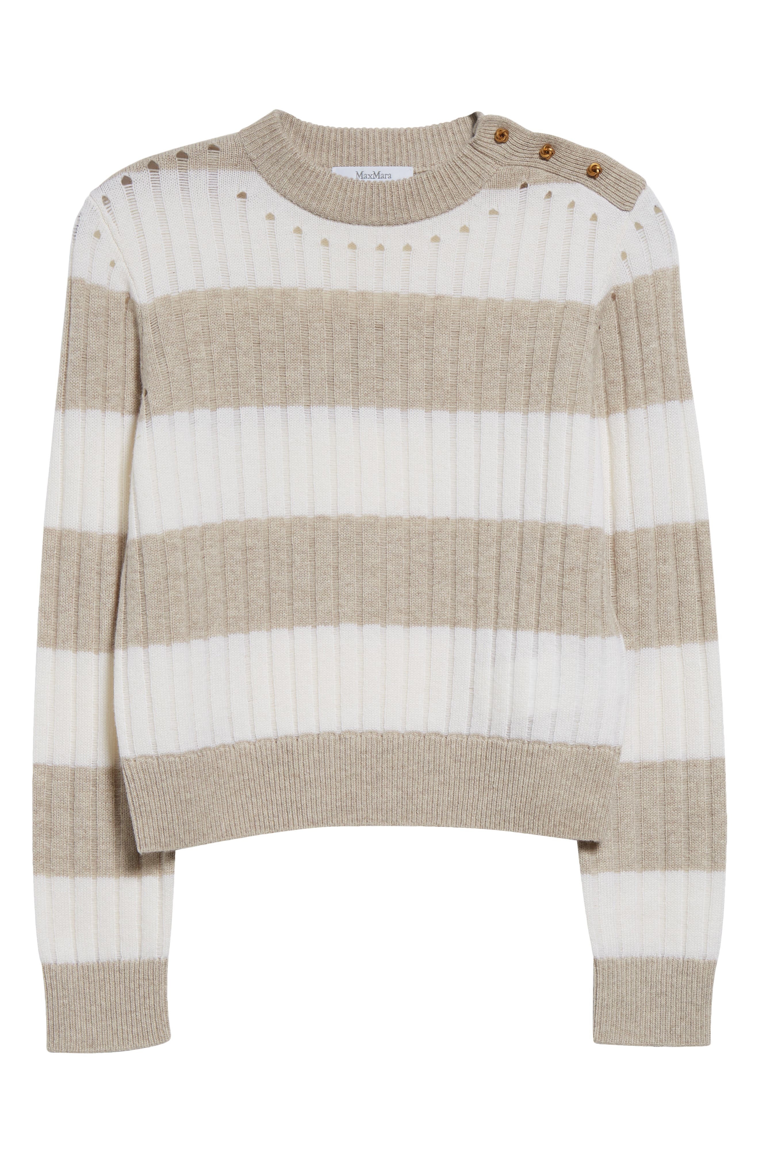 Max Mara Alfeo Stripe Rib Wool & Cashmere Crop Sweater in White at Nordstrom - 6