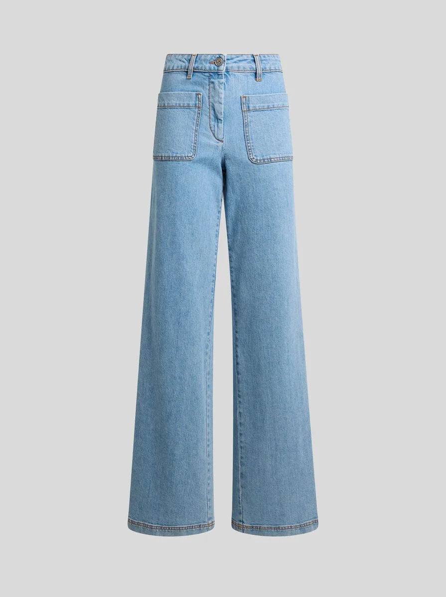 FLARED STRETCH COTTON DENIM JEANS WITH EMBROIDERED LOGO - 1