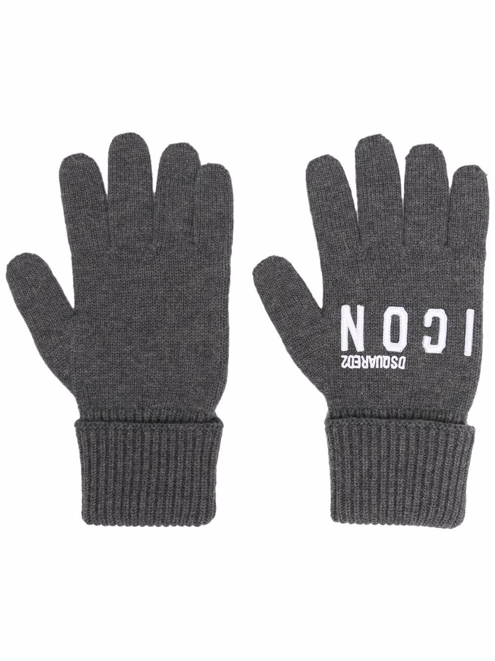 logo-embroidered knitted gloves - 1