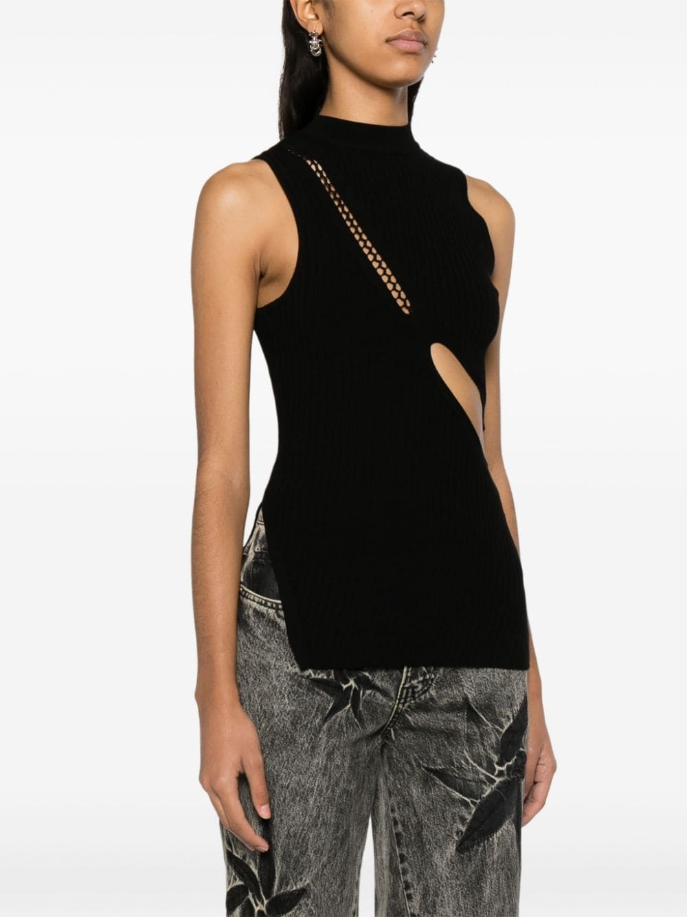 cut-out ribbed-knit tank top - 3