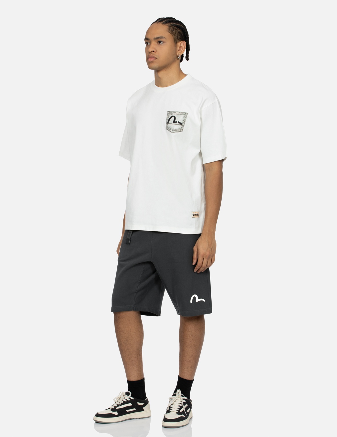 FOAM LINE KAMON AND SEAGULL DAICOCK PRINT LOOSE FIT SWEAT SHORTS - 4