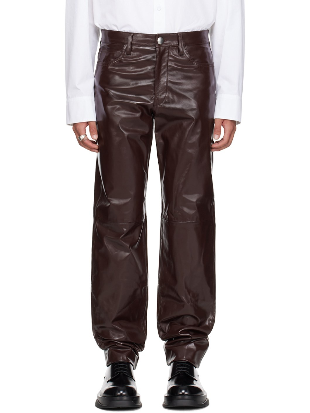 Burgundy Patent Leather Pants - 1