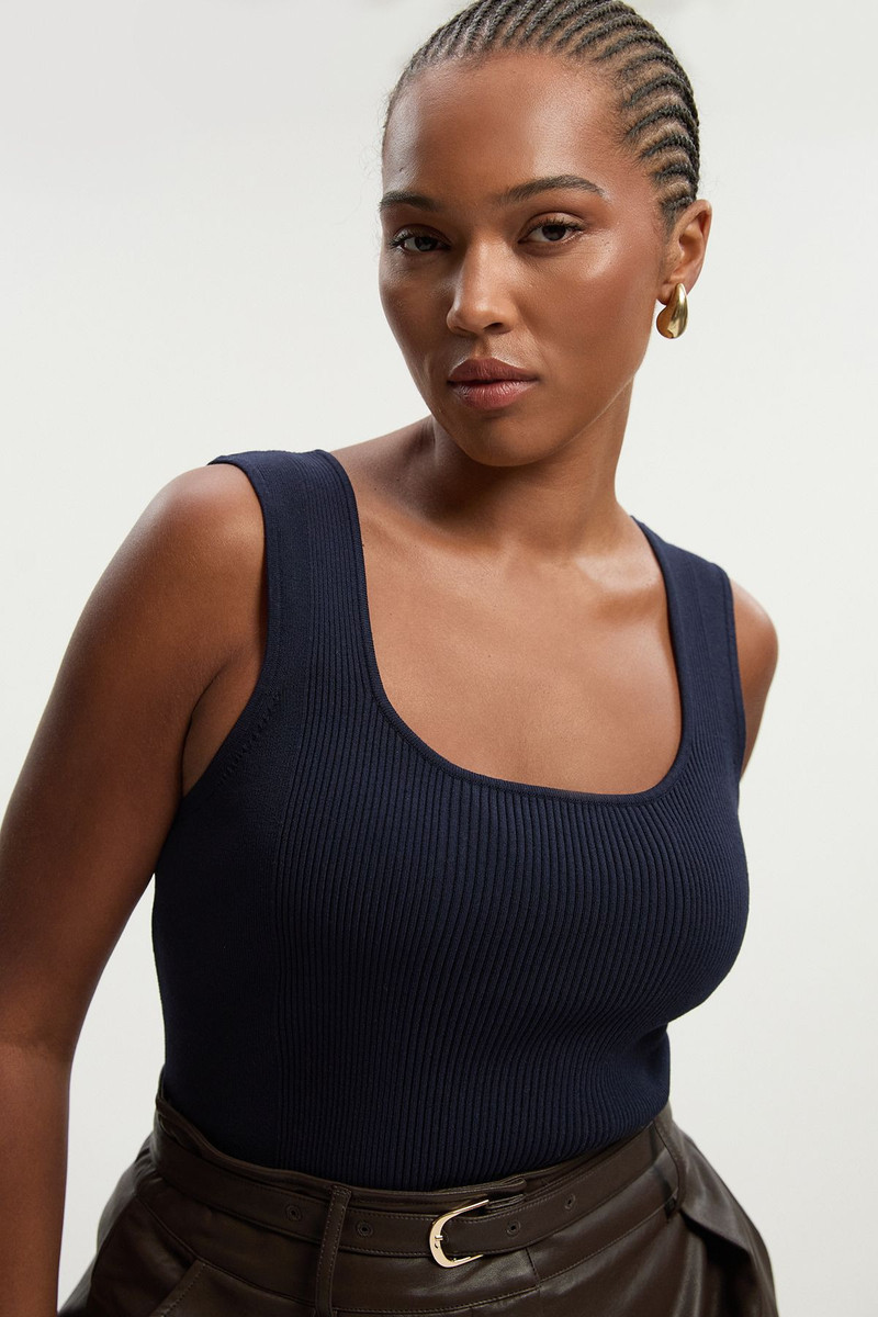 Plus Size Viscose Blend Rib Knit Square Neck Vest 1