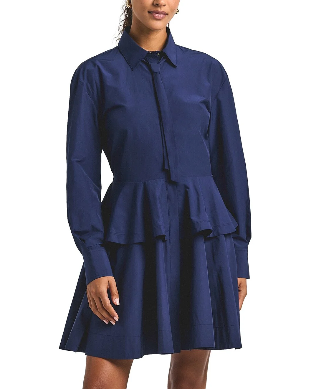 Derek Lam 10 Crosby Azuren Cotton Poly Peplum Shirt Dress With Tie - 1