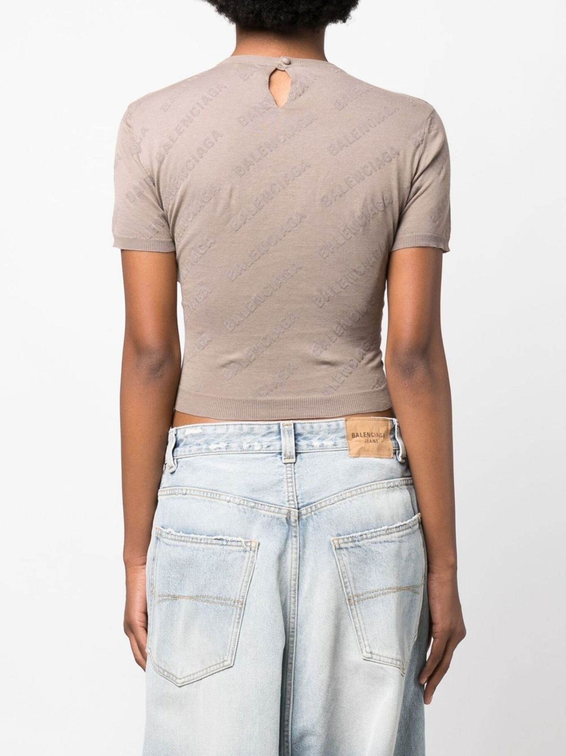 logo-print cropped knitted top - 7