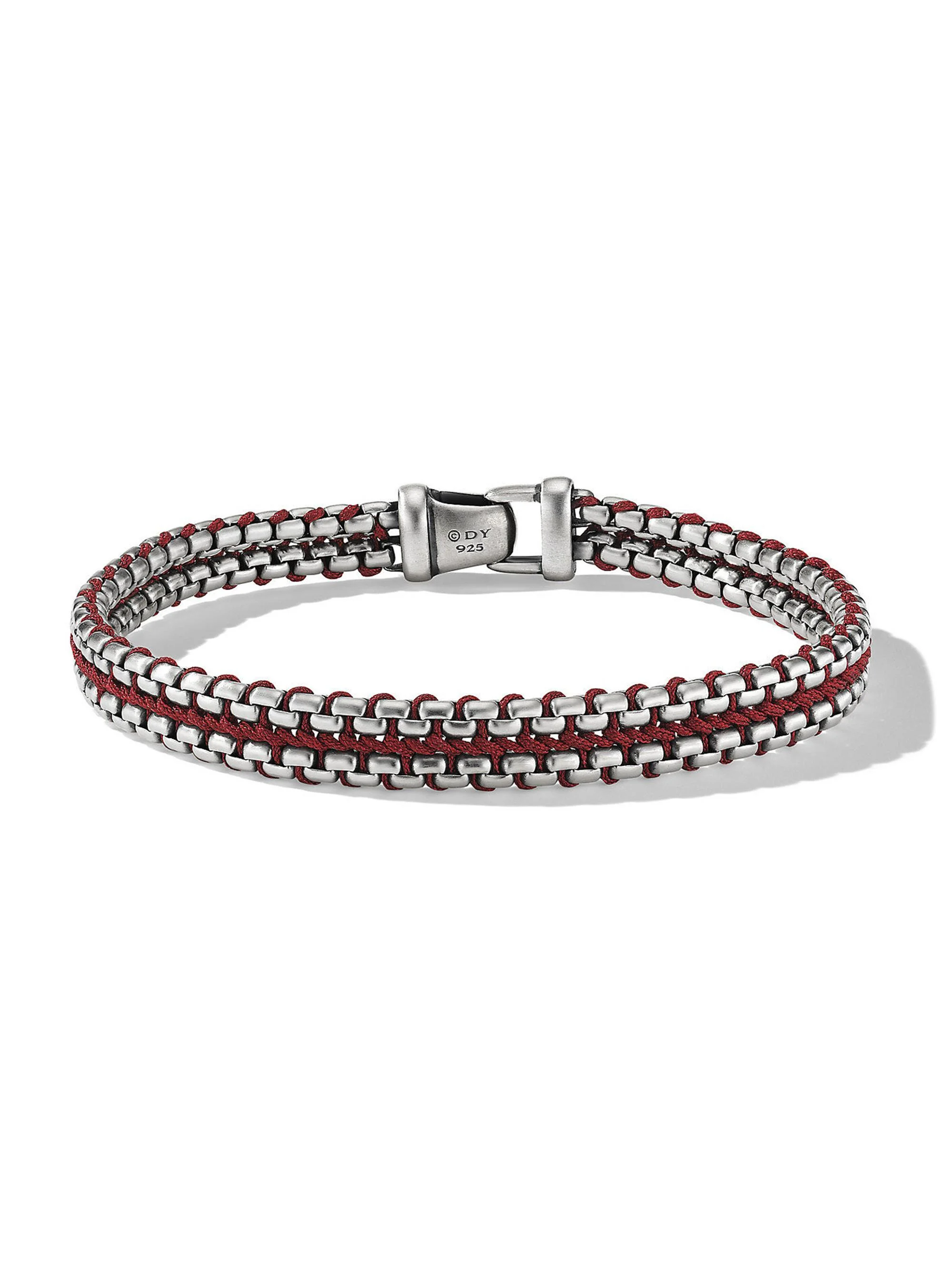 Men's Woven Box Chain Bracelet in Sterling Silver - Red - 1