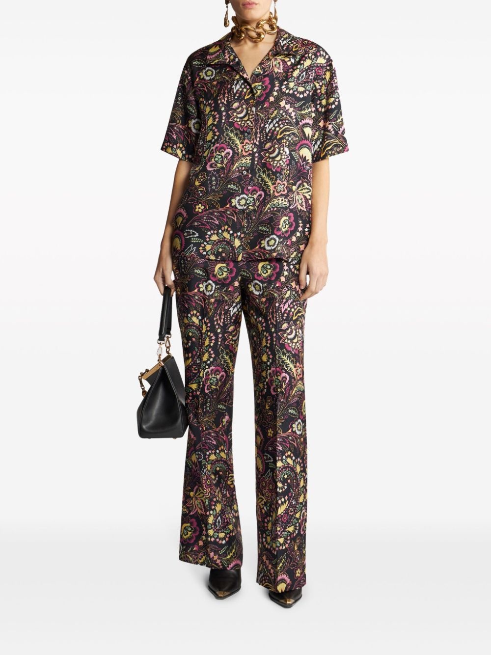 twill-print straight-legged trousers - 2
