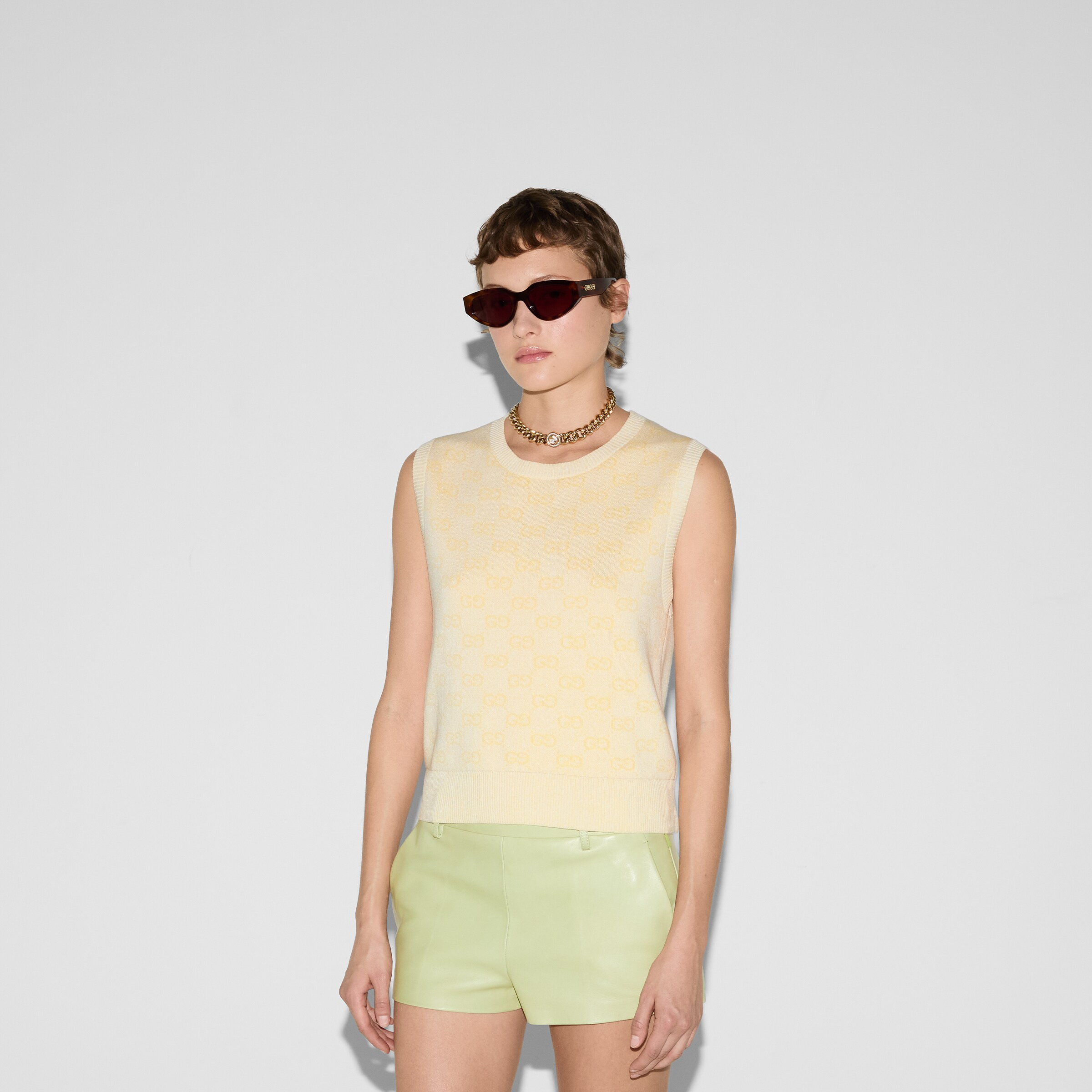 Fine GG cotton sleeveless top - 3