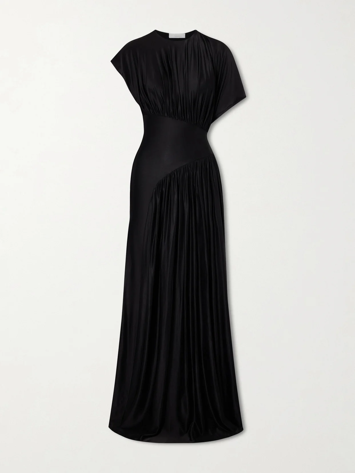 Asymmetric Gathered Satin Maxi Dress - 1