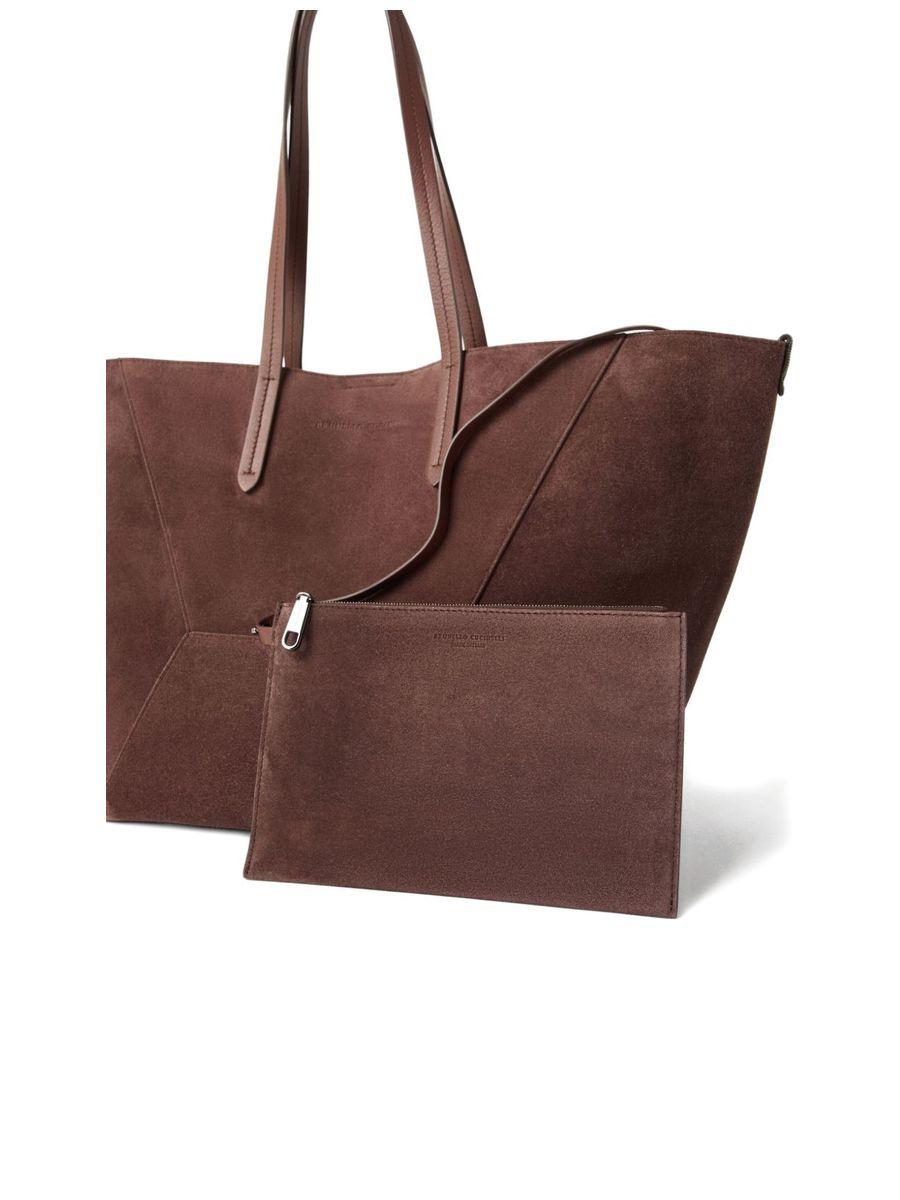 Suede Leather Shopper With Folded Design - 4