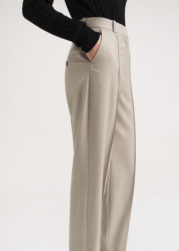 Sewn pleat wool trousers beige - 5