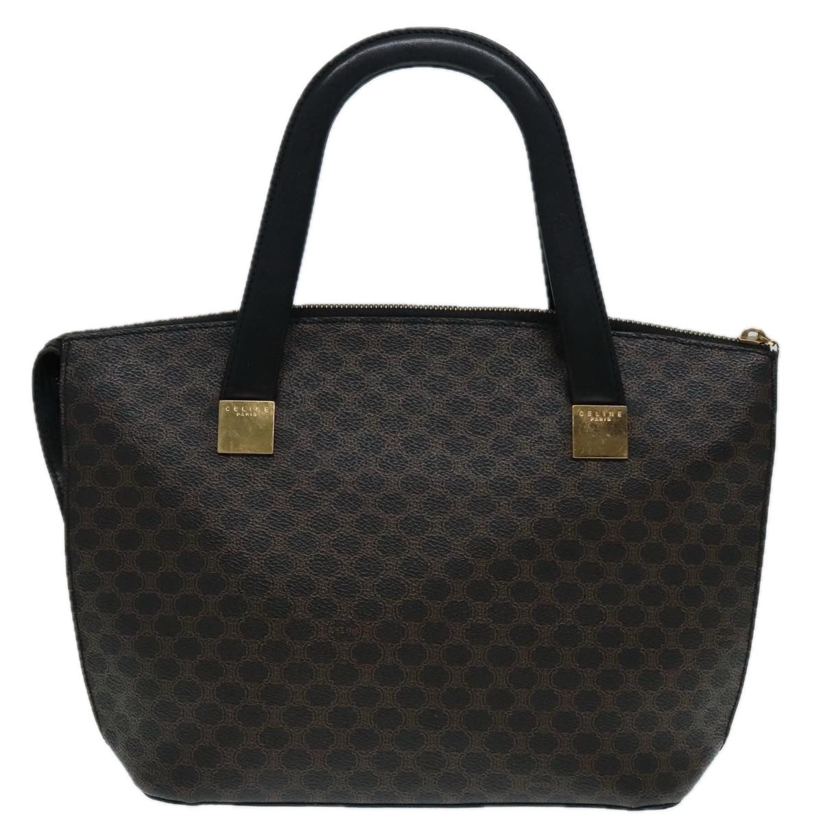 CELINE Macadam Canvas Hand Bag Pvc Leather Black Gold - 2