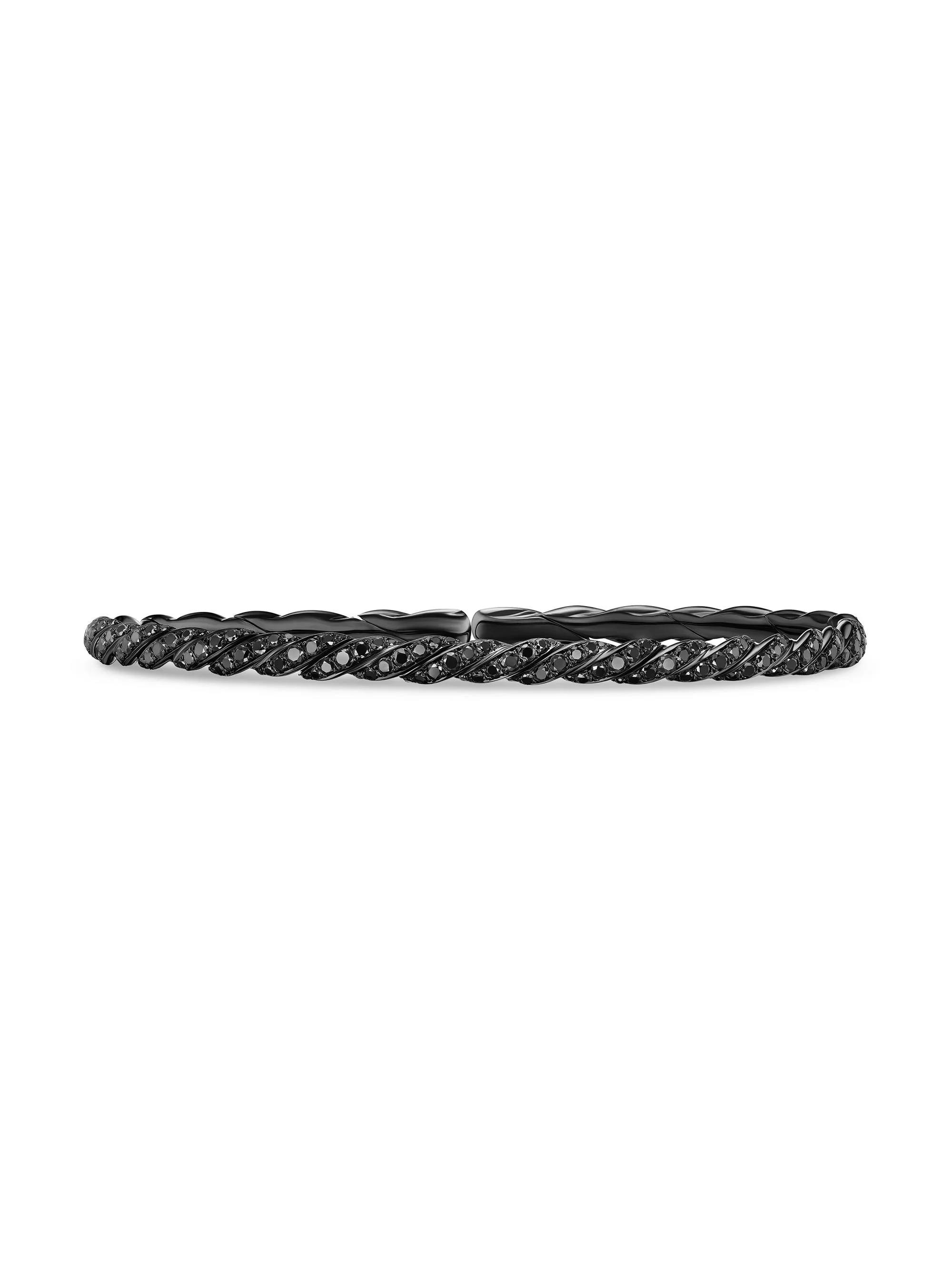 Women's Sculpted Cable Flex Bracelet in 18K White Gold - Black Diamond - 1