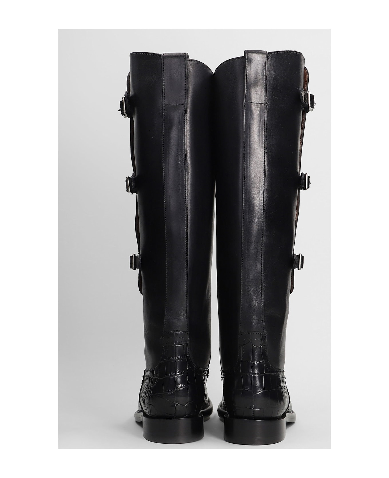 Montana Buckle Boot Low Heels Boots In Black Leather - 4