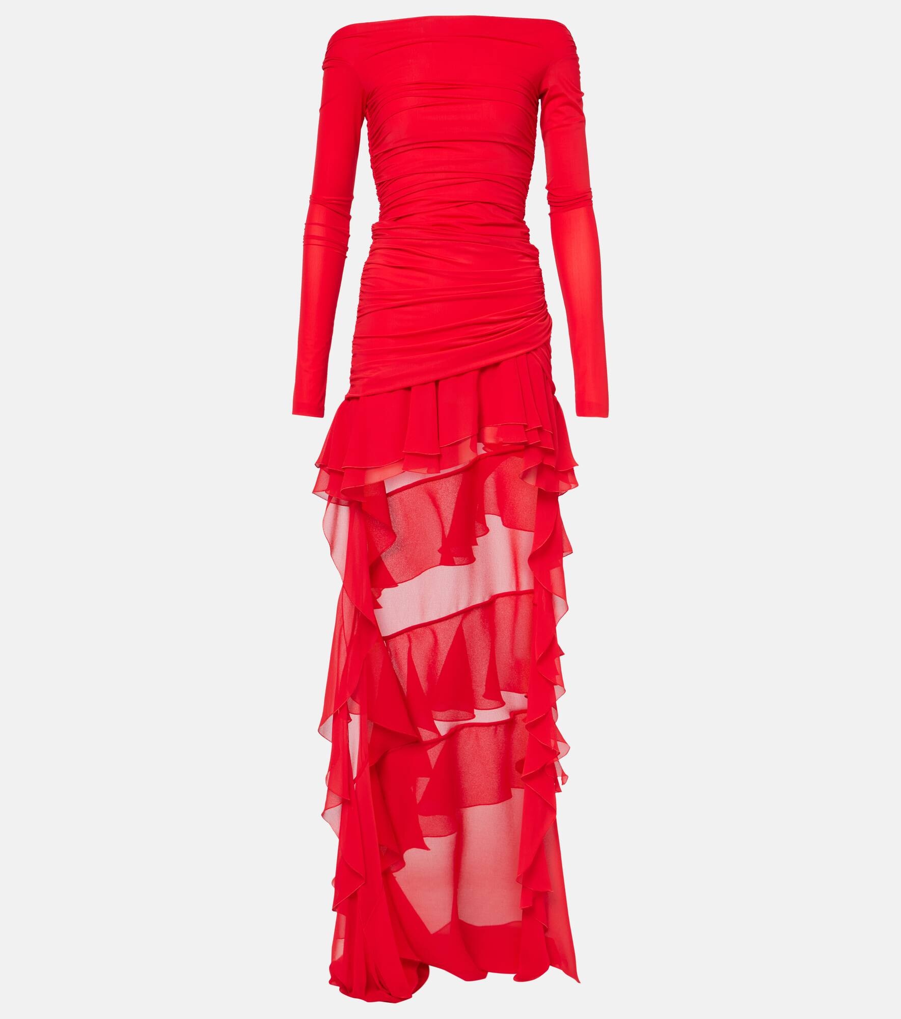 Off-shoulder asymmetric ruffled maxi dress - 1