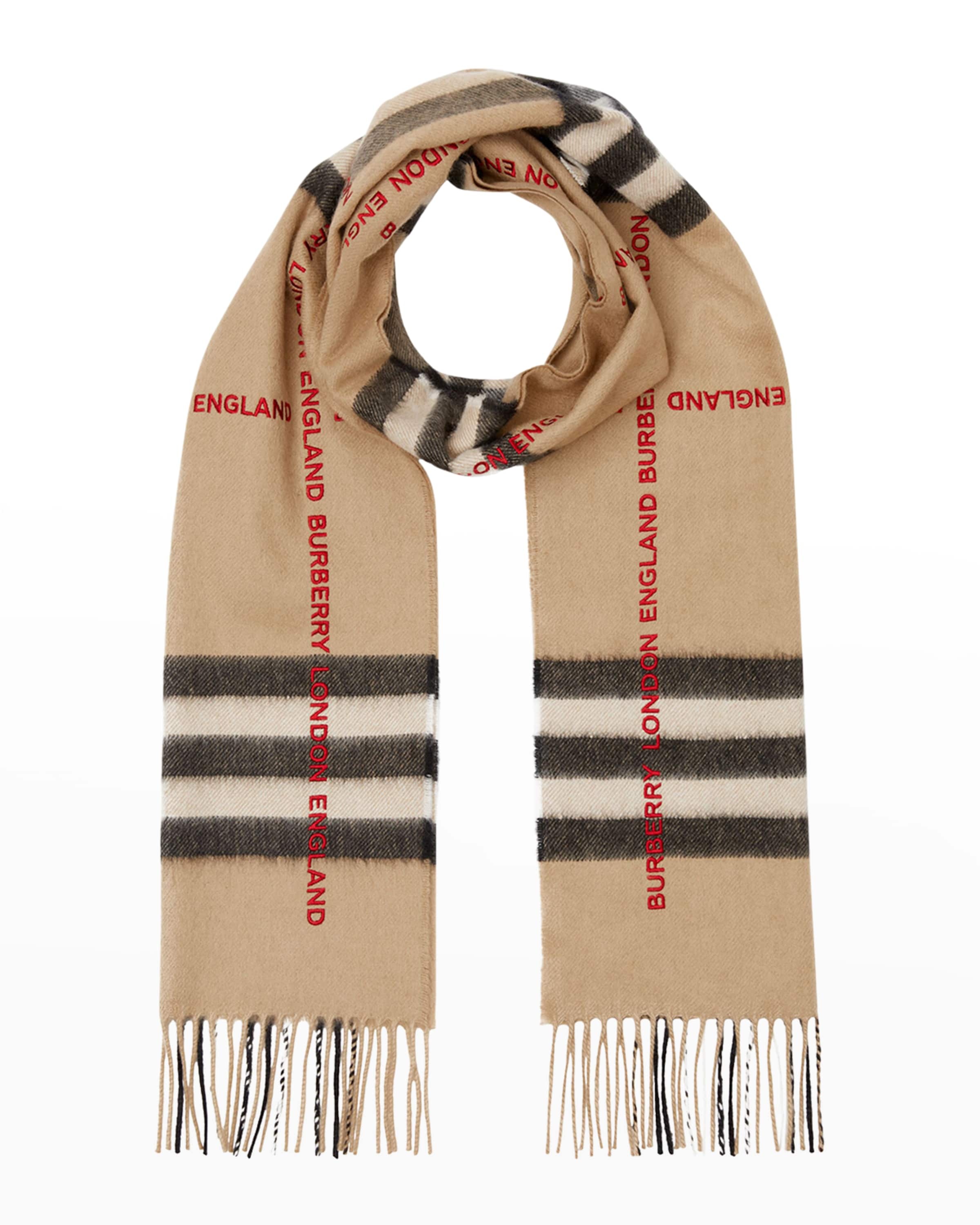 Burberry Men's Giant Check Stripe-Logo Cashmere Scarf