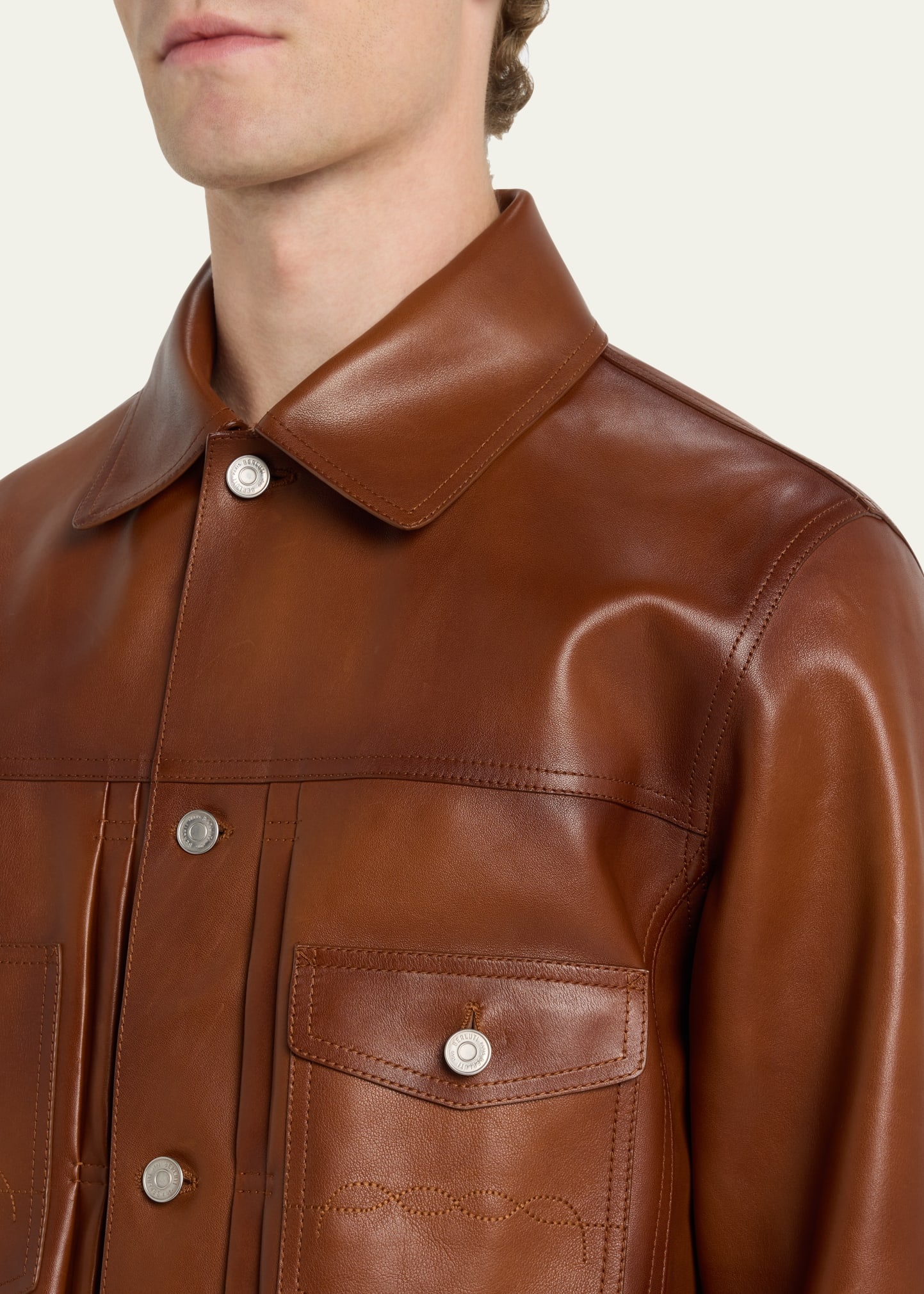 Men's Leather Trucker Jacket - 5