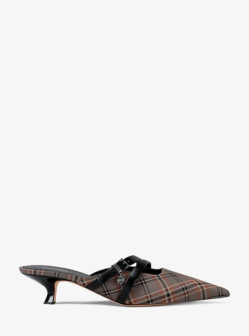 Yvette Plaid Print Kitten Mule - 1