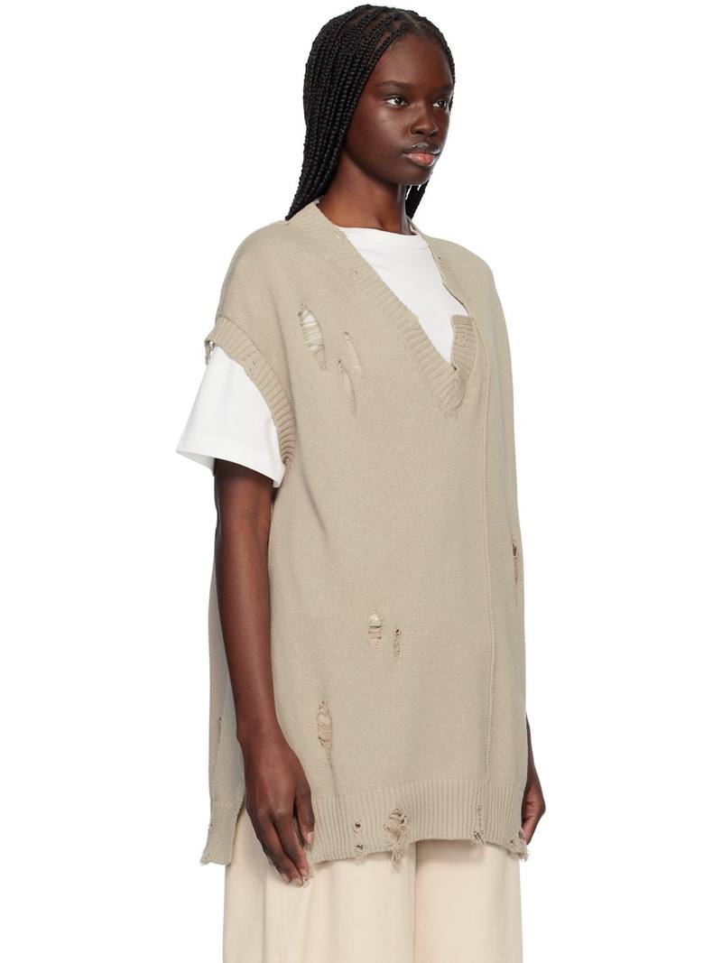 Taupe 7G2P Jersey V Neck Vest 2