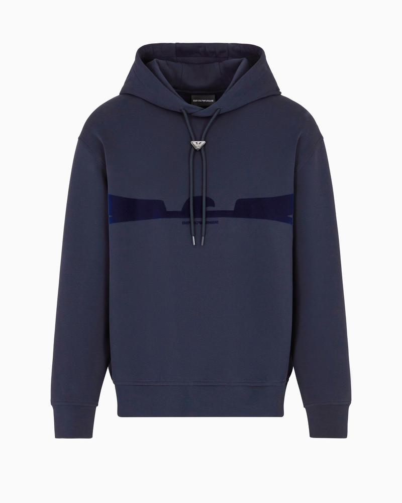 HOODED SWEATSHIRT IN DOUBLE JERSEY WITH CONTOURED EAGLE FLOCKED PRINT 1