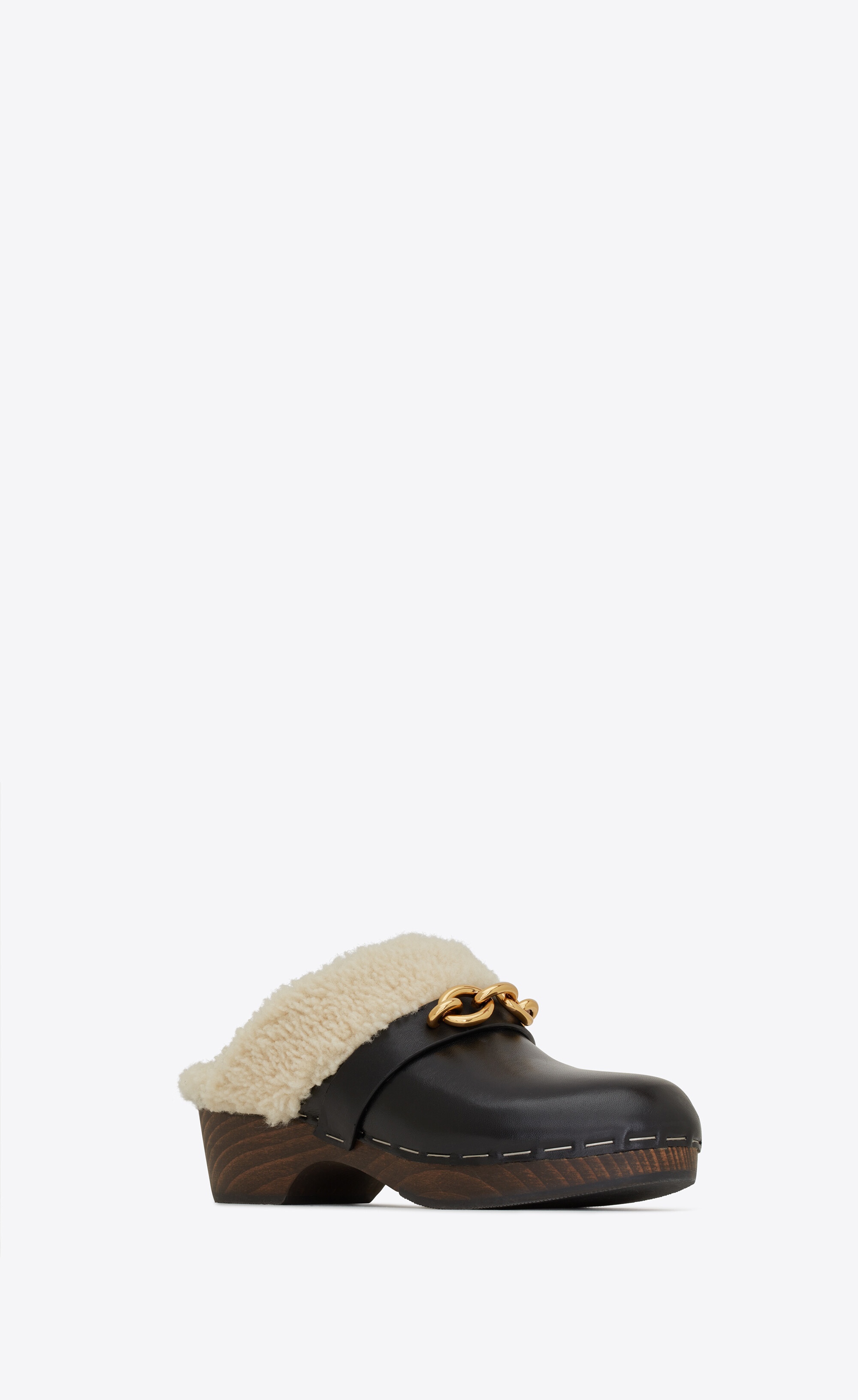 le maillon clogs in smooth leather and shearling - 3