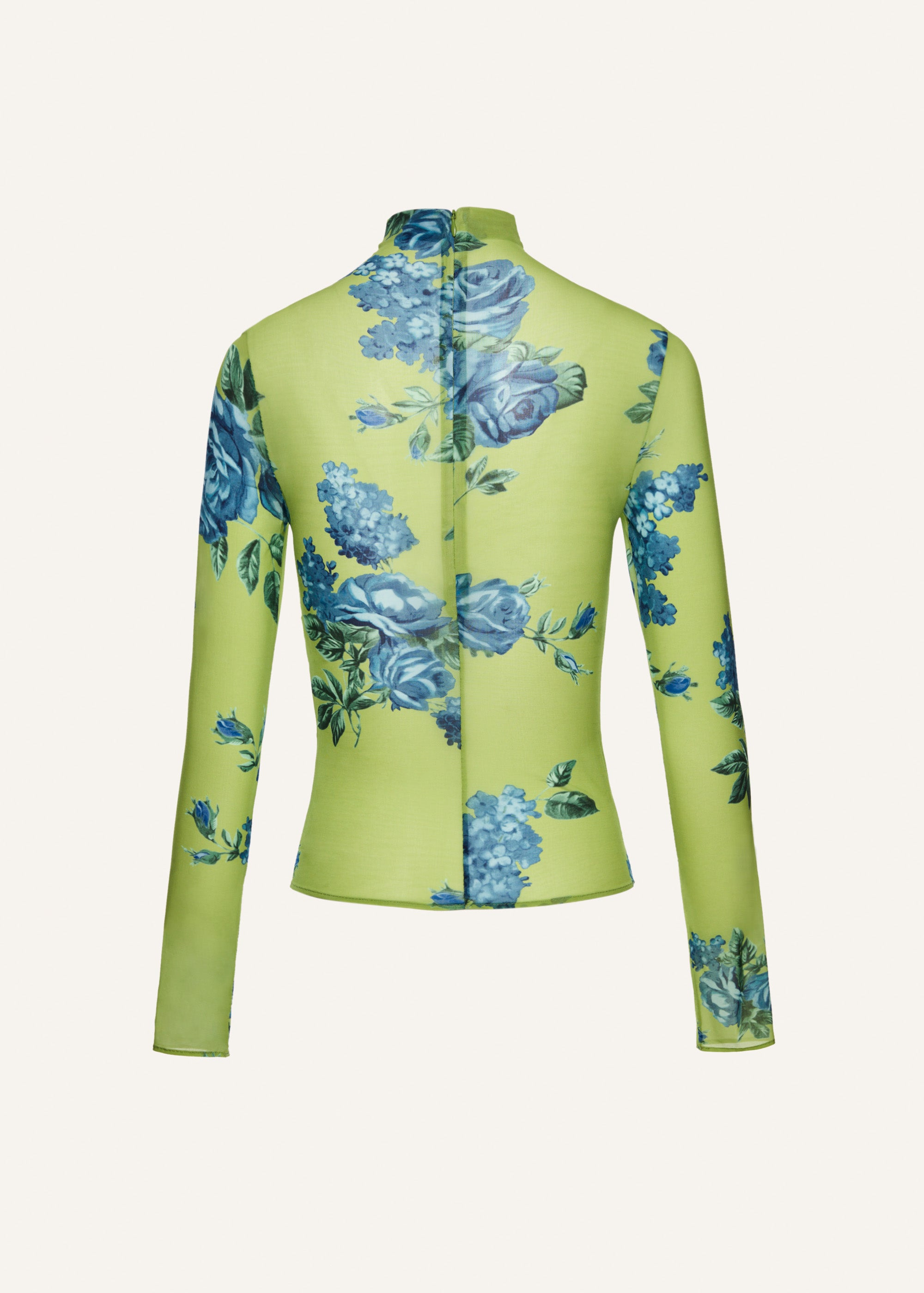 Longsleeve rose detail top in green print - 2