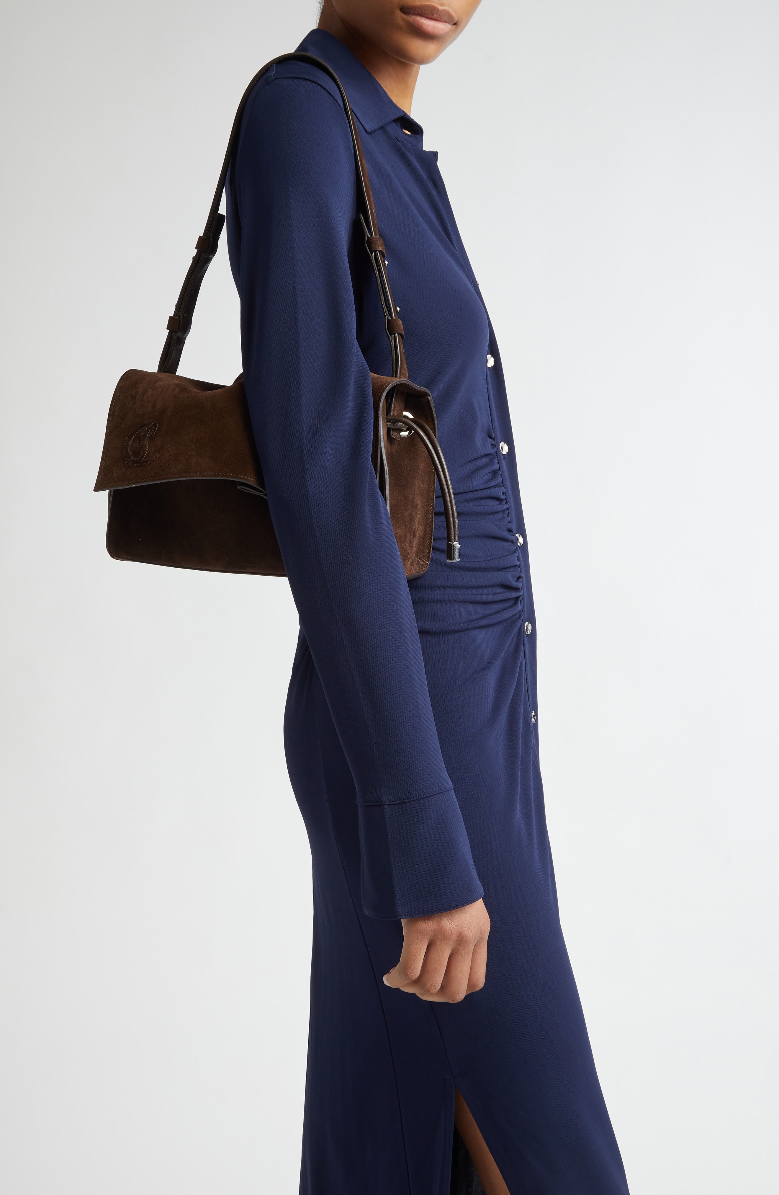 Christian Louboutin Small Baggy Suede Shoulder Bag in Cosme at Nordstrom - 2