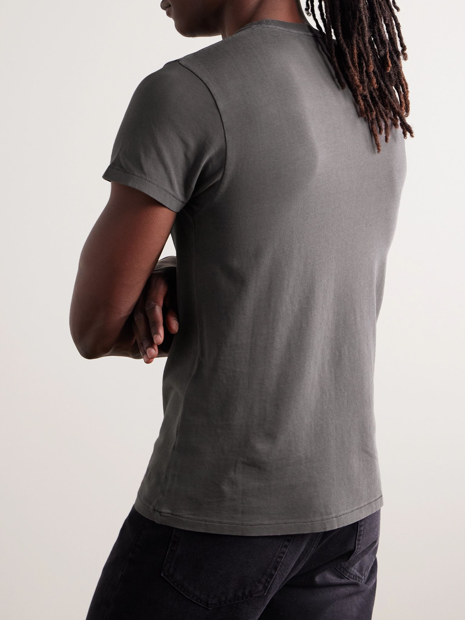 Slim-Fit Cold-Dyed Cotton-Jersey T-Shirt Mushroom - 4
