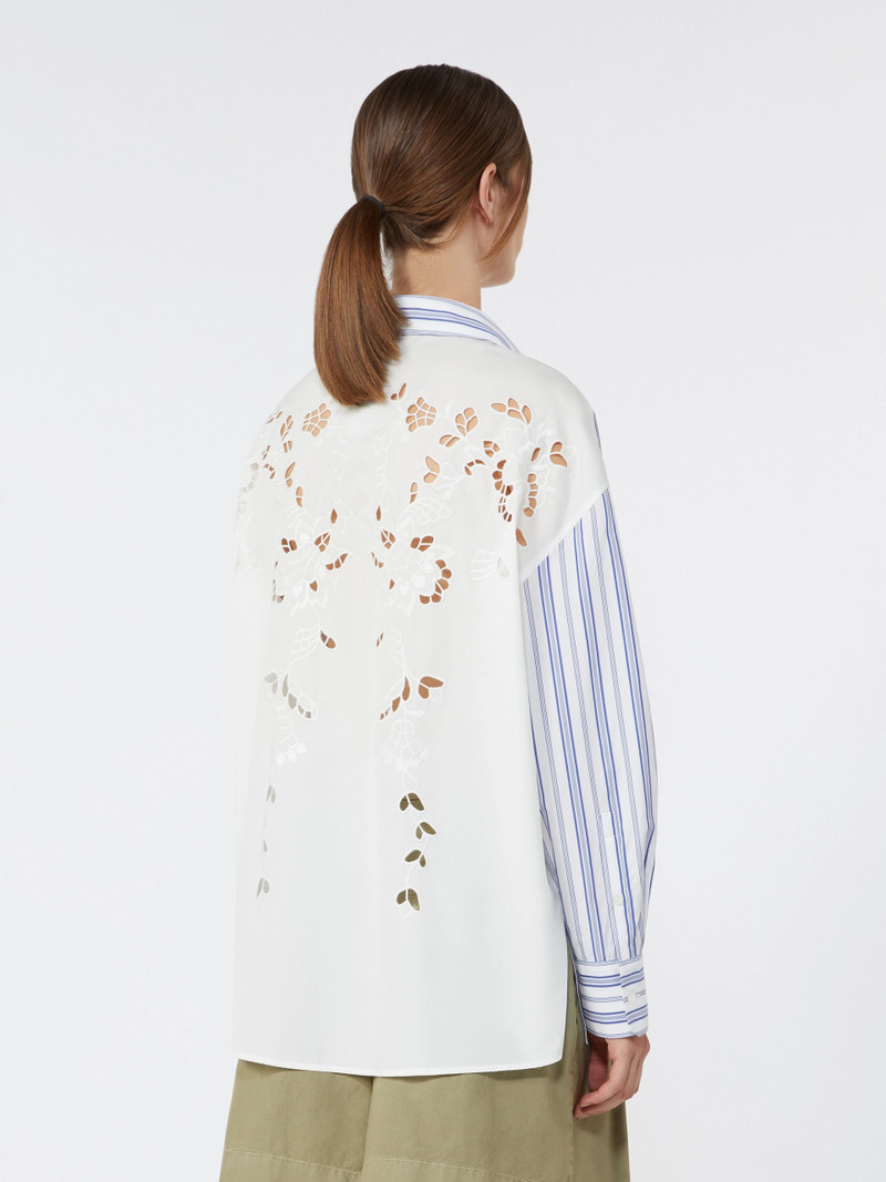TESSILE Striped cotton shirt with eyelet lace - NAVY 4